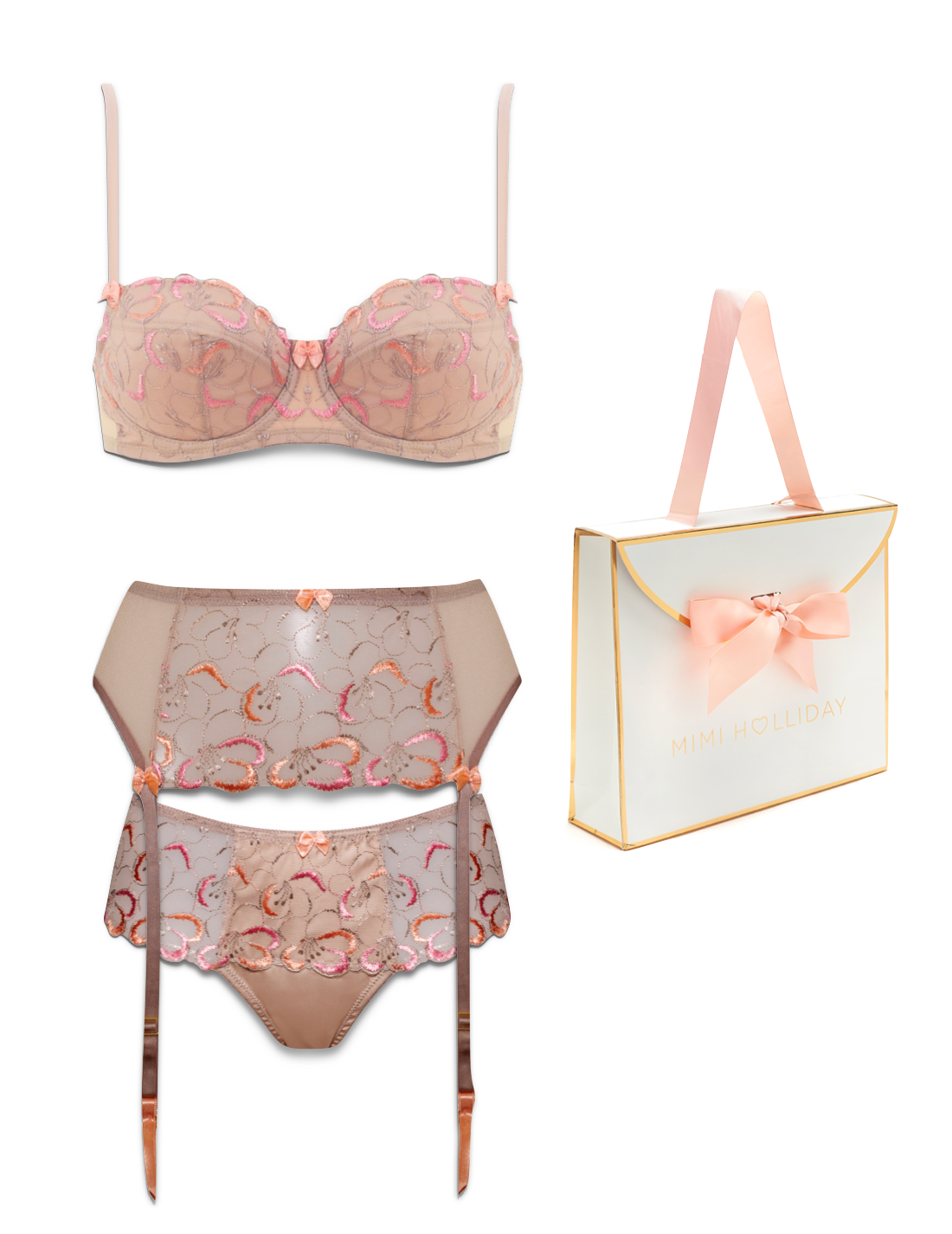 Amour Naturel Padded Push-Up Bra, Brief, Suspender &amp; Bag Gift Set