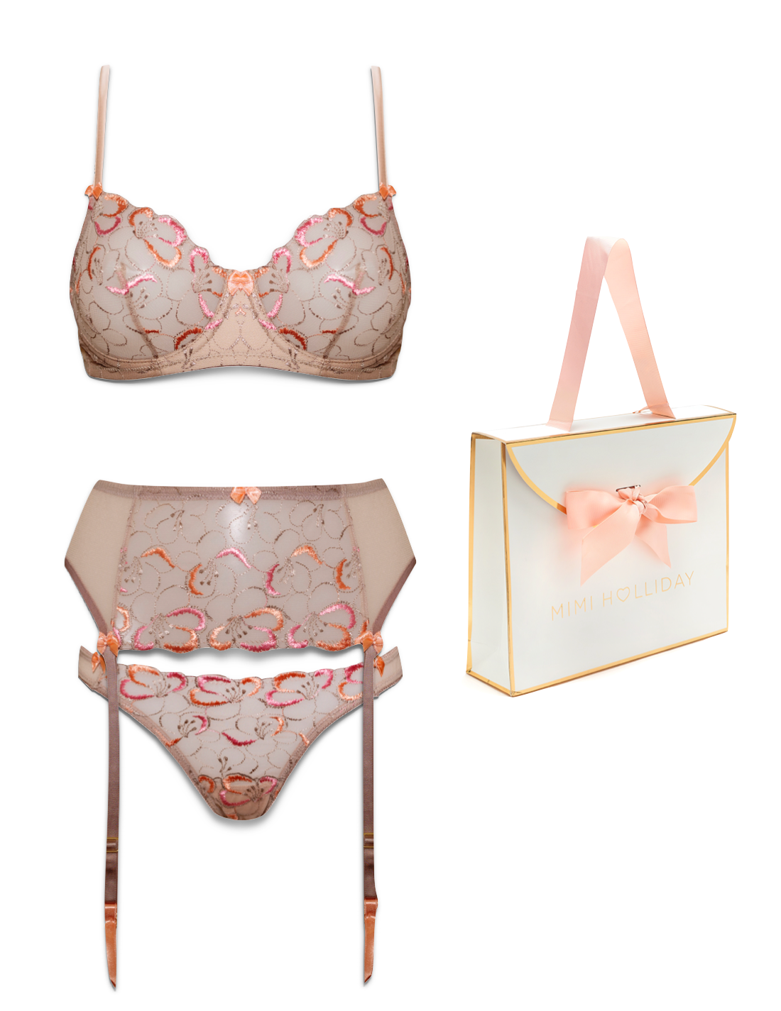 Amour Naturel Comfort Bra, Brief, Suspender &amp; Bag Gift Set